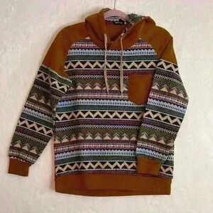 ZYFGfree Brown/Multi color Aztec print hoodie